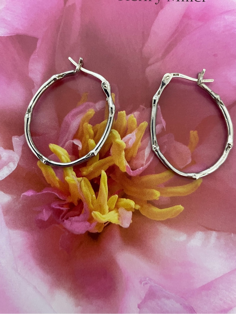 SUNDANCE Sterling Silver Minimalist Bamboo Design Hoop Earrings